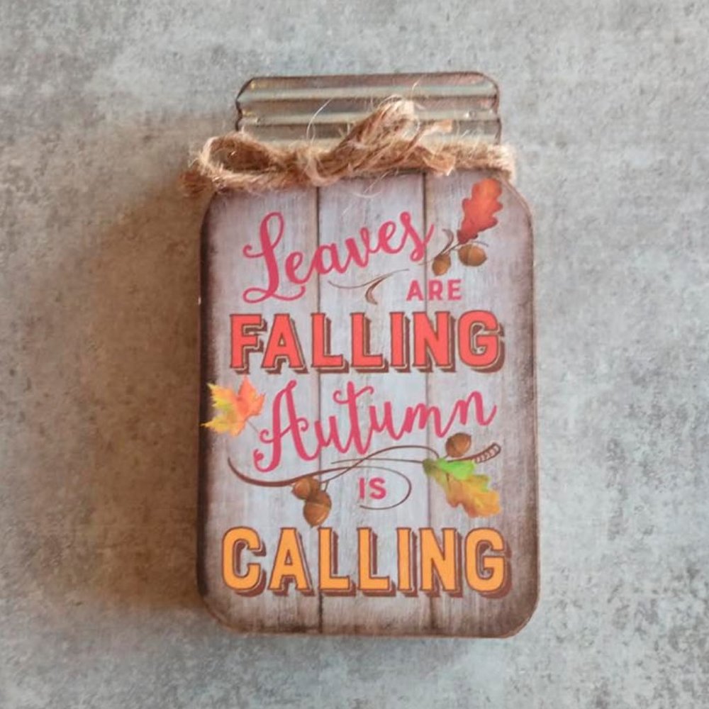 🍂 DI Falling Leaves Mason Jar Block Sign